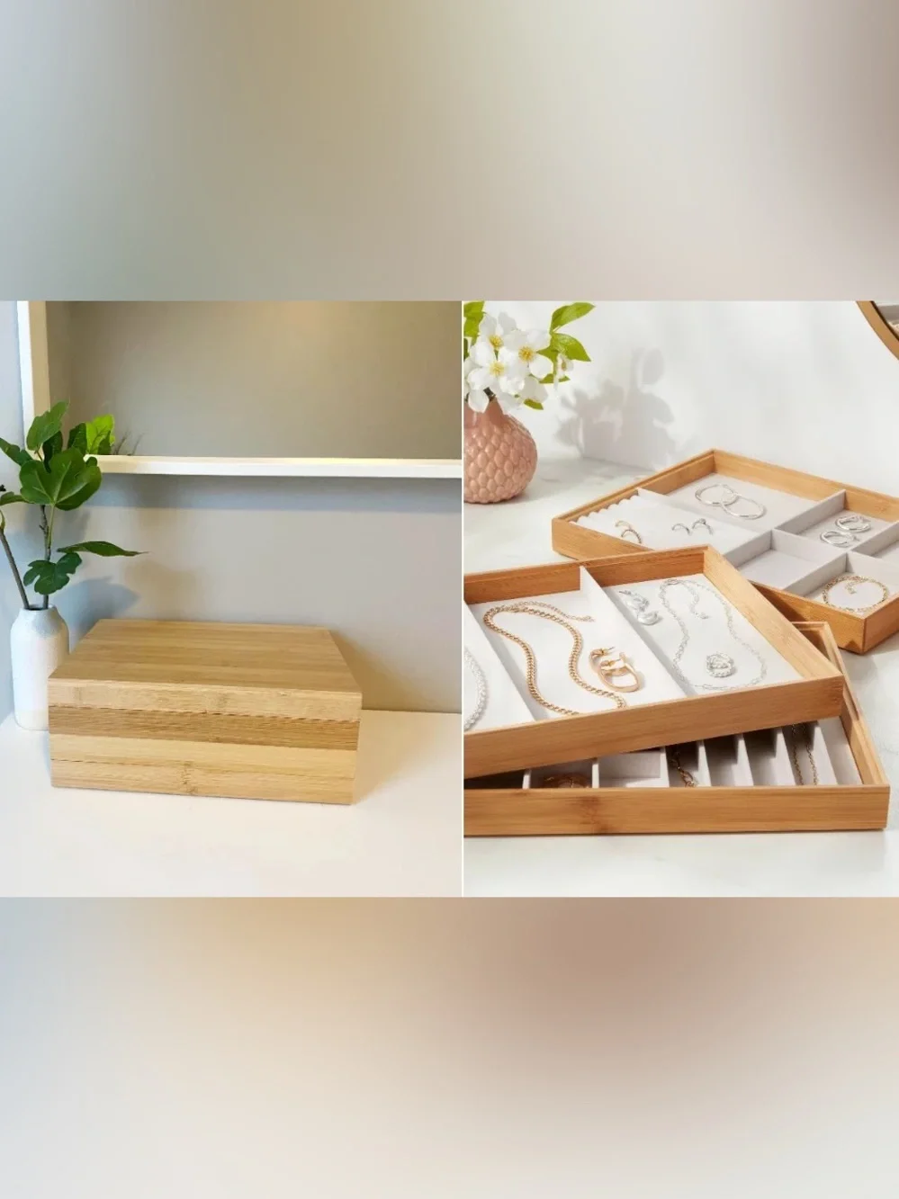 Stackable Bamboo Accessory Tray Set with Lid 9